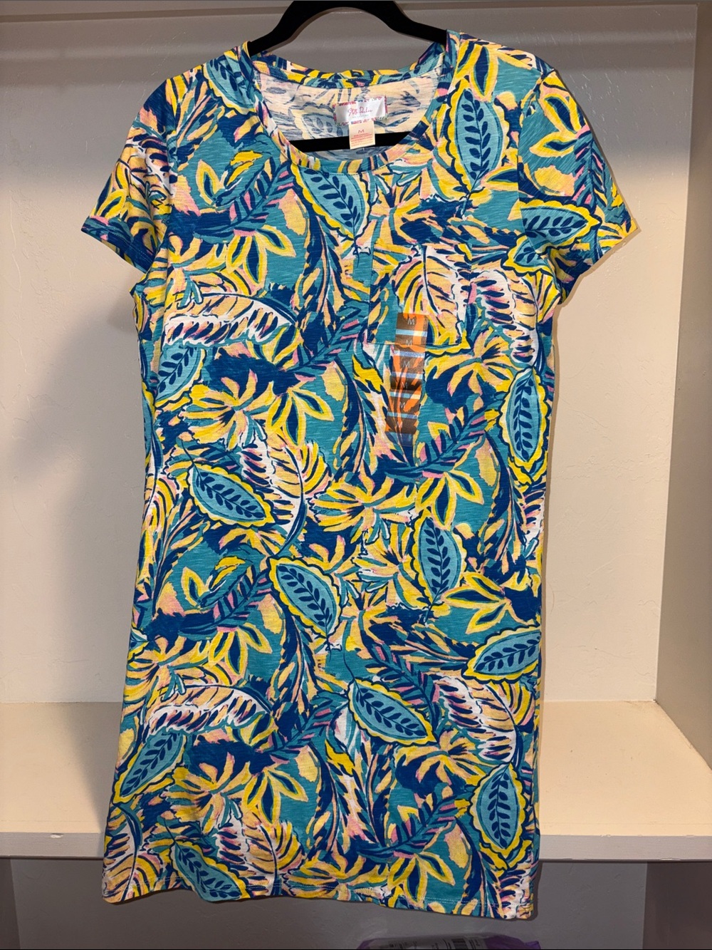 Tropical Leaf Midi Dress in Blue & Yellow